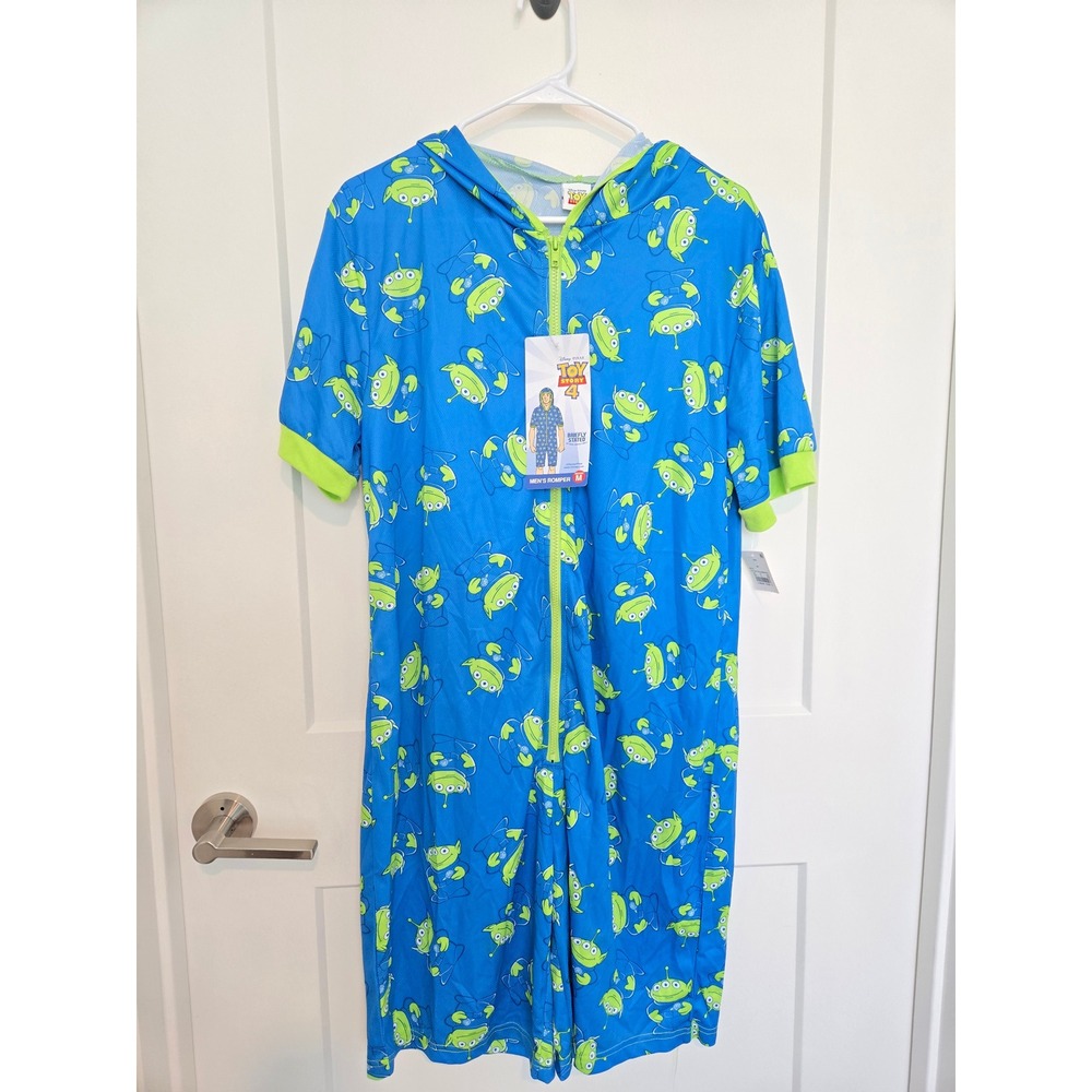 Disney Toy Story Alien Mens Romper Blue Hooded One Piece Briefly Stated Medium M